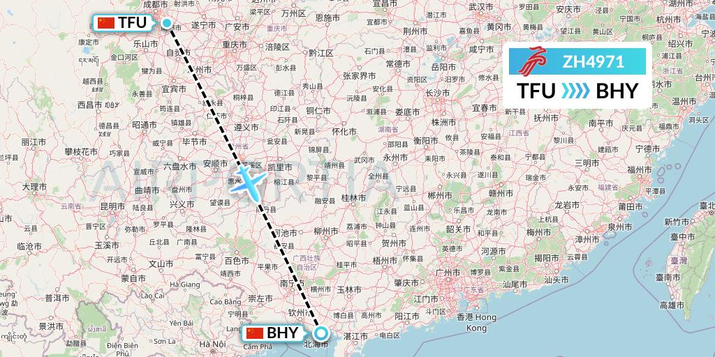 ZH4971 Shenzhen Airlines Flight Map: Chengdu to Beihai