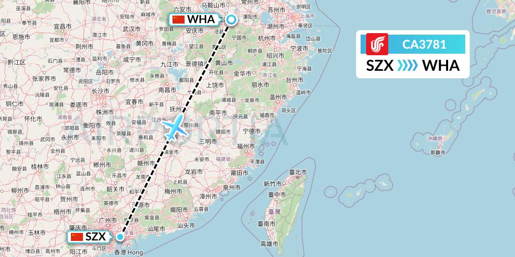 CA3781 Air China Flight Map: Shenzhen to Wuhu