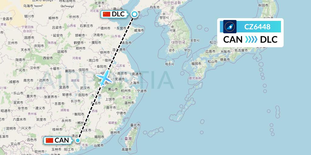 CZ6448 China Southern Airlines Flight Map: Guangzhou to Dalian