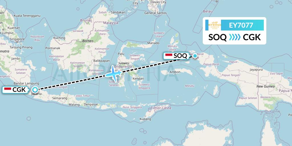 EY7077 Etihad Airways Flight Map: Sorong to Jakarta