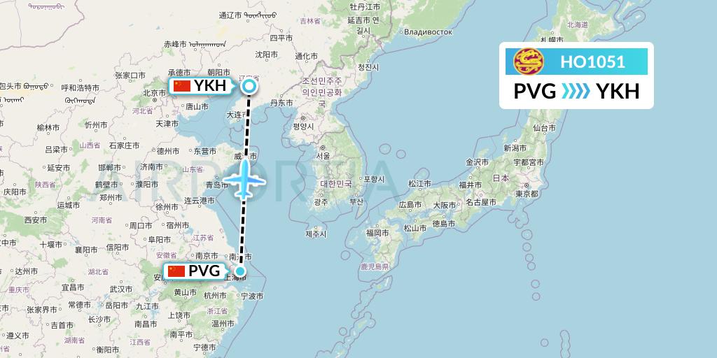 HO1051 Juneyao Airlines Flight Map: Shanghai to Yingkou
