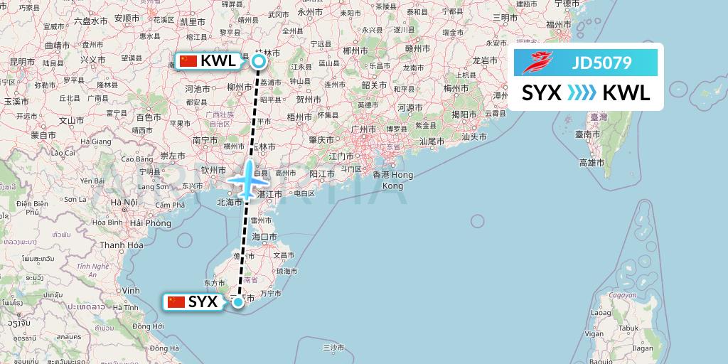 JD5079 Capital Airlines Flight Map: Sanya to Guilin
