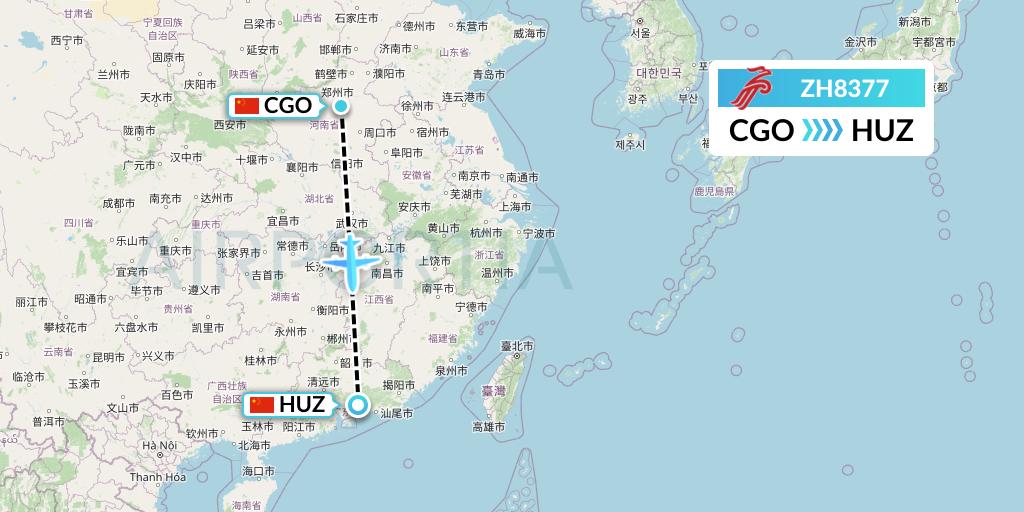ZH8377 Shenzhen Airlines Flight Map: Zhengzhou to Huizhou