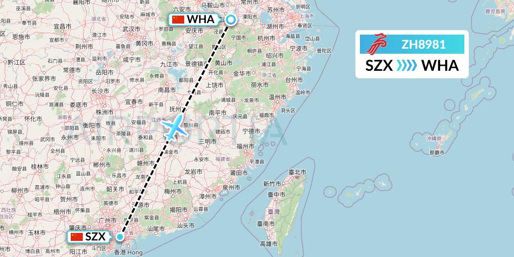 ZH8981 Shenzhen Airlines Flight Map: Shenzhen to Wuhu