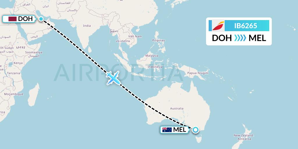 IB6265 Iberia Flight Map: Doha to Melbourne