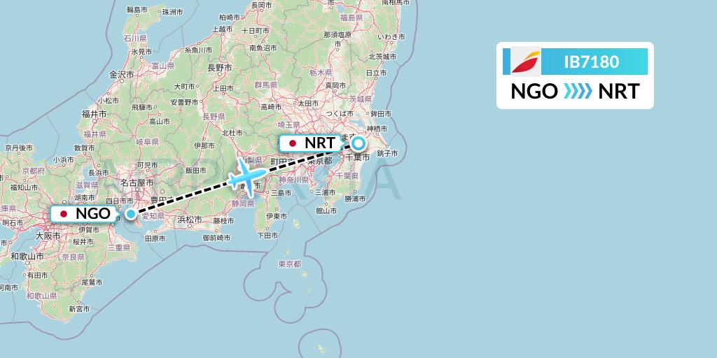 IB7180 Iberia Flight Map: Nagoya to Tokyo
