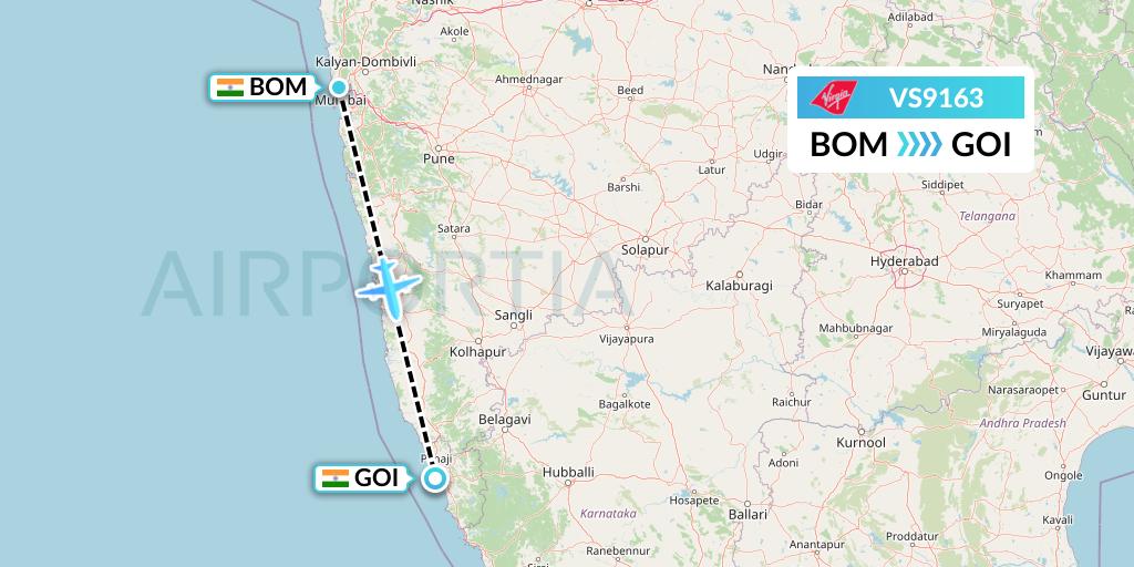 VS9163 Virgin Atlantic Airways Flight Map: Mumbai to Goa