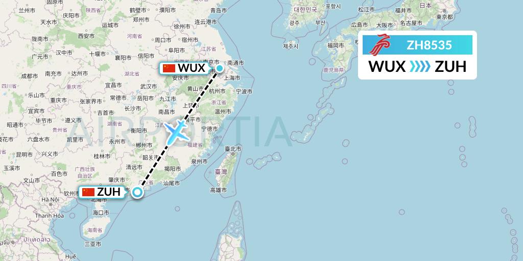 ZH8535 Shenzhen Airlines Flight Map: Wuxi to Zhuhai