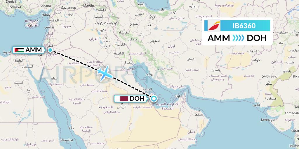 IB6360 Iberia Flight Map: Amman to Doha