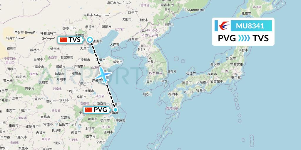 MU8341 China Eastern Airlines Flight Map: Shanghai to Tangshan