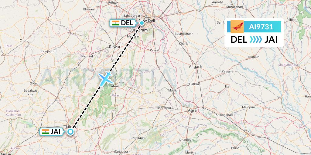 AI9731 Air India Flight Map: Delhi to Jaipur