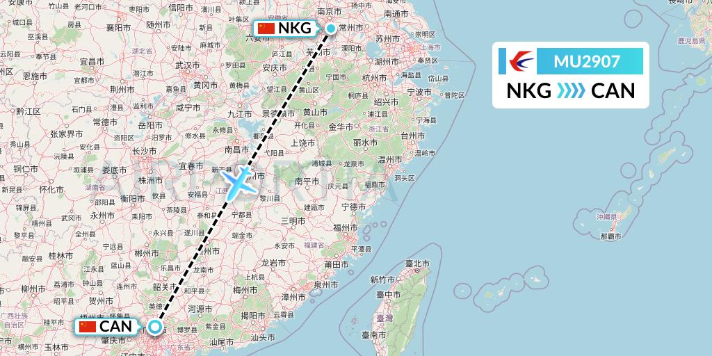 MU2907 China Eastern Airlines Flight Map: Nanjing to Guangzhou