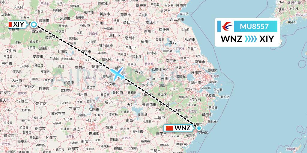 MU8557 China Eastern Airlines Flight Map: Wenzhou to Xi'an