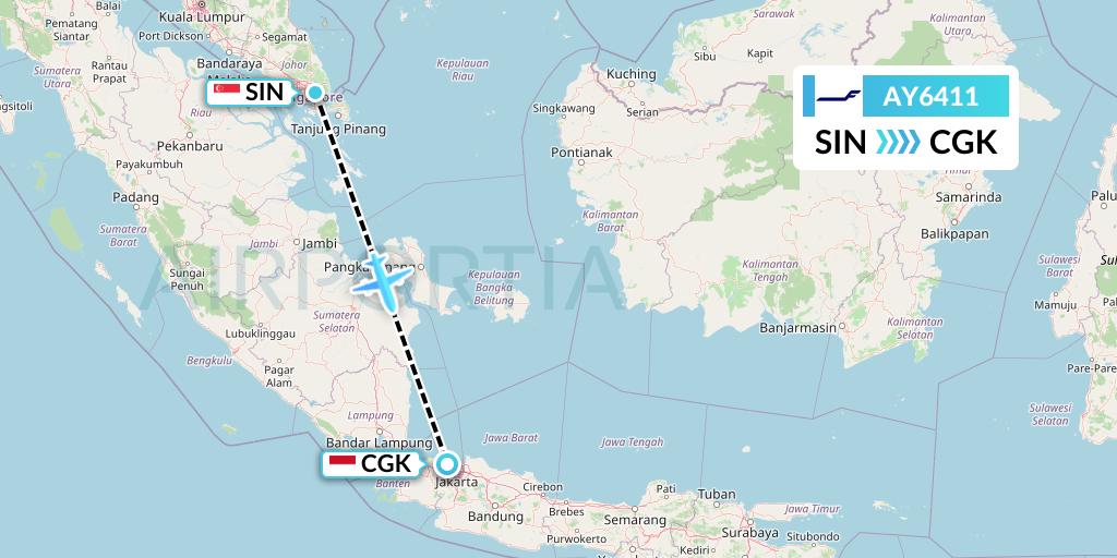 AY6411 Finnair Flight Map: Singapore to Jakarta