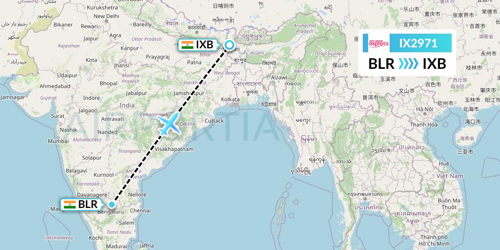 IX2971 Air India Express Flight Map: Bangalore to Siliguri