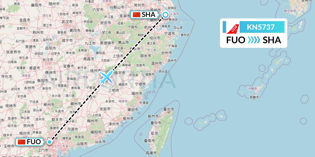 KN5737 China United Airlines Flight Map: Foshan to Shanghai