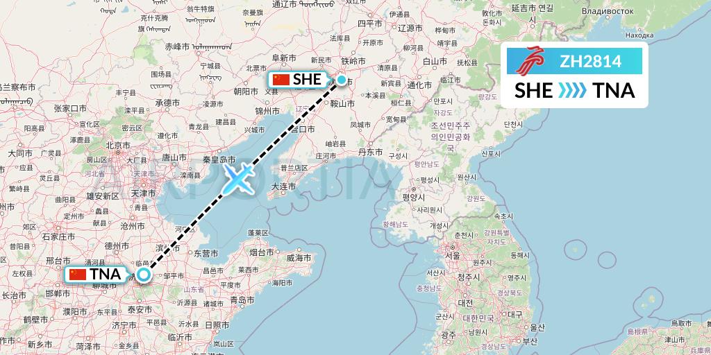 ZH2814 Shenzhen Airlines Flight Map: Shenyang to Jinan