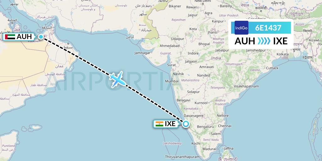 6E1437 IndiGo Airlines Flight Map: Abu Dhabi to Mangalore