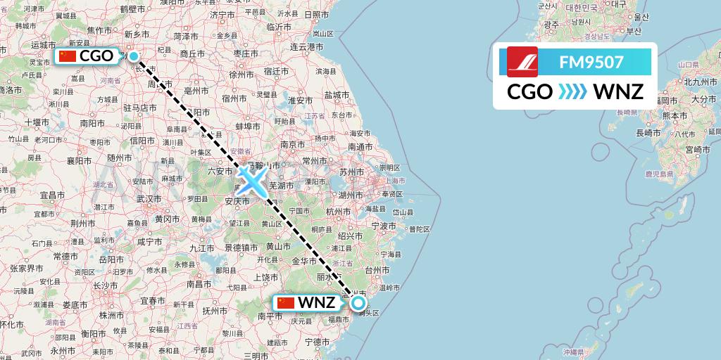 FM9507 Shanghai Airlines Flight Map: Zhengzhou to Wenzhou