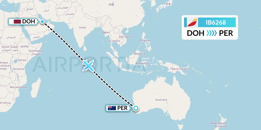 IB6268 Iberia Flight Map: Doha to Perth