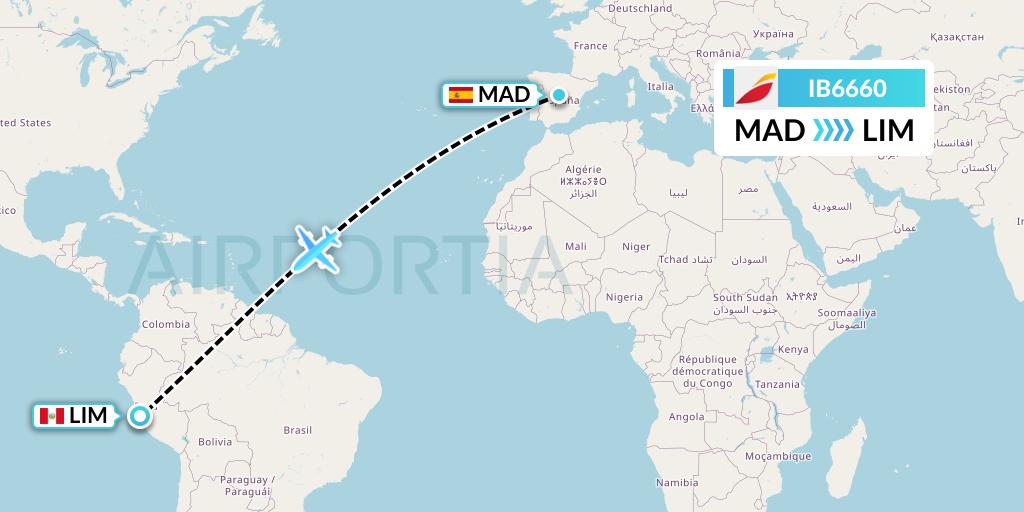 IB6660 Iberia Flight Map: Madrid to Lima