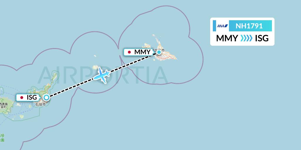 NH1791 All Nippon Airways Flight Map: Miyako to Ishigaki