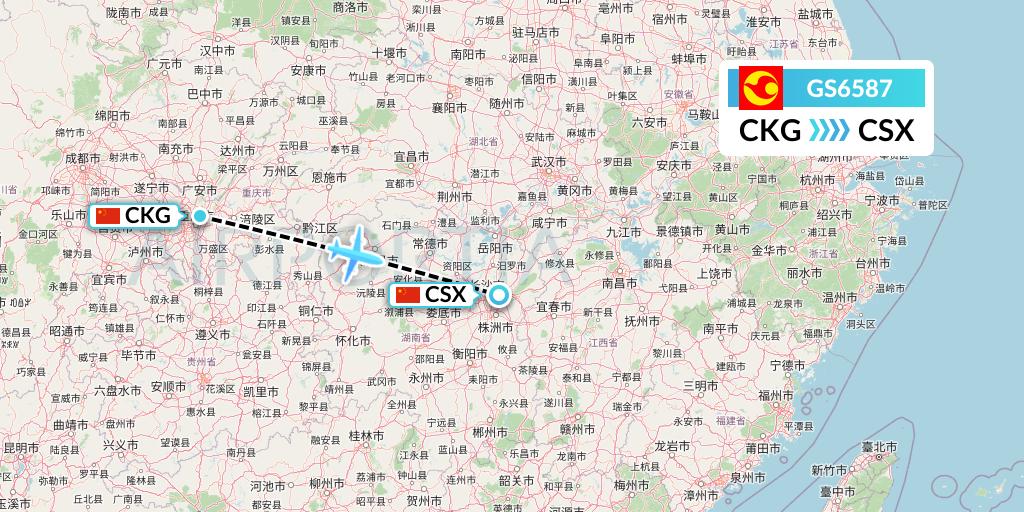 GS6587 Tianjin Airlines Flight Map: Chongqing to Changsha