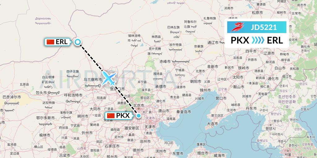 JD5221 Capital Airlines Flight Map: Beijing to Erenhot