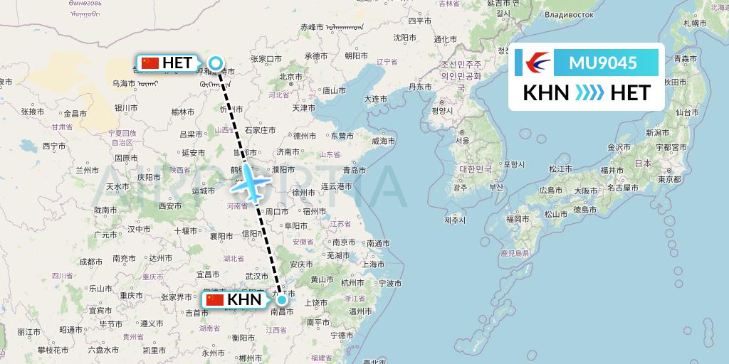 MU9045 China Eastern Airlines Flight Map: Nanchang to Hohhot