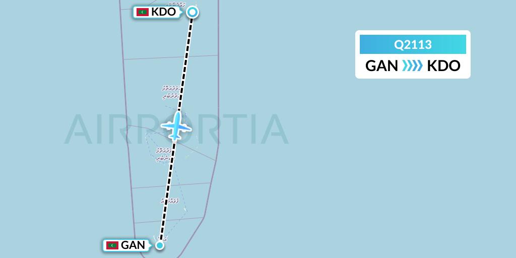 Q2113 Maldivian Flight Map: Gan Island to Kadhdhoo Island