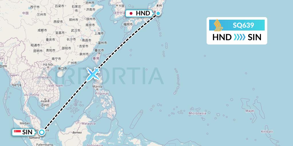 SQ639 Singapore Airlines Flight Map: Tokyo to Singapore
