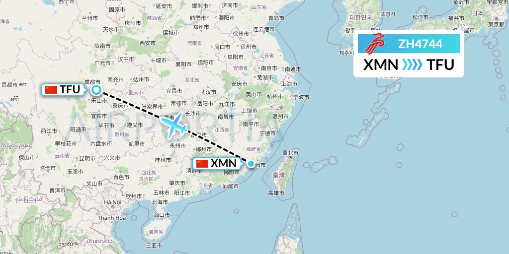 ZH4744 Shenzhen Airlines Flight Map: Xiamen to Chengdu