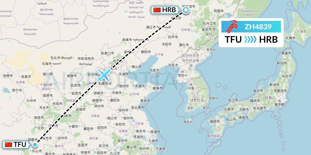 ZH4839 Shenzhen Airlines Flight Map: Chengdu to Harbin