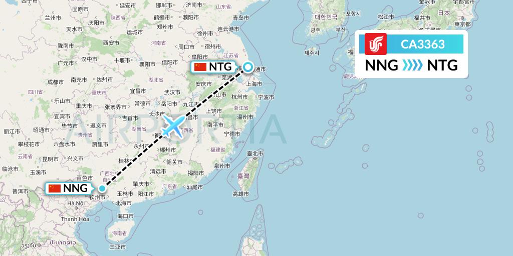 CA3363 Air China Flight Map: Nanning to Nantong