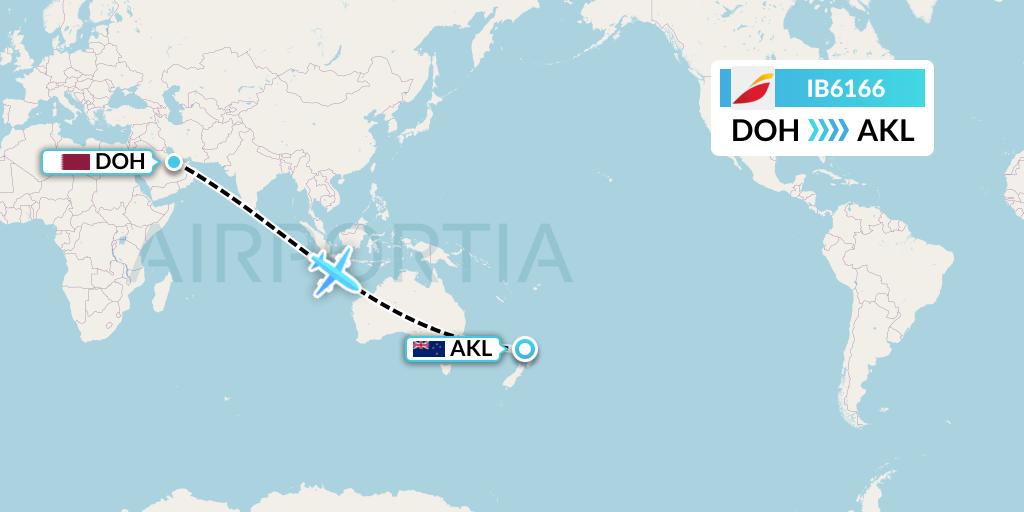 IB6166 Iberia Flight Map: Doha to Auckland
