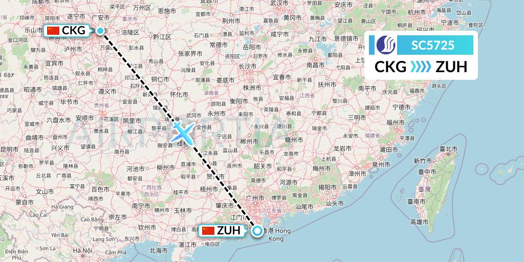 SC5725 Shandong Airlines Flight Map: Chongqing to Zhuhai
