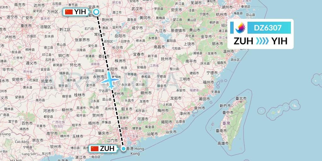 DZ6307 Donghai Airlines Flight Map: Zhuhai to Yichang