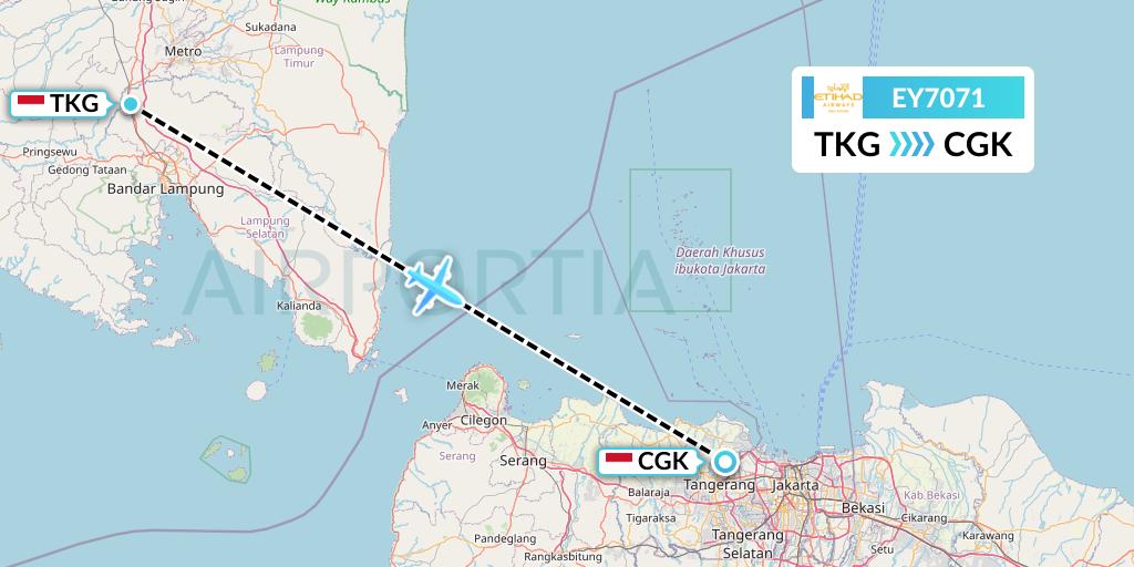 EY7071 Etihad Airways Flight Map: Bandar Lampung to Jakarta