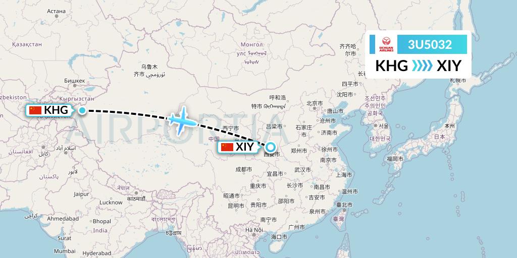 3U5032 Sichuan Airlines Flight Map: Kashgar to Xi'an
