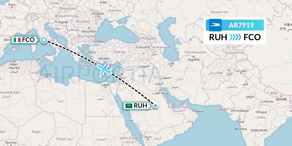 AR7919 Aerolineas Argentinas Flight Map: Riyadh to Rome