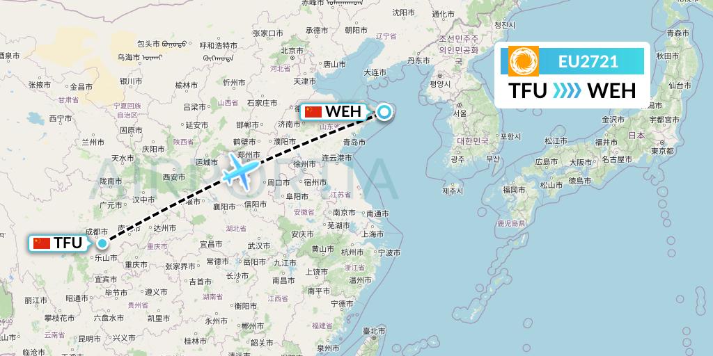EU2721 Chengdu Airlines Flight Map: Chengdu to Weihai
