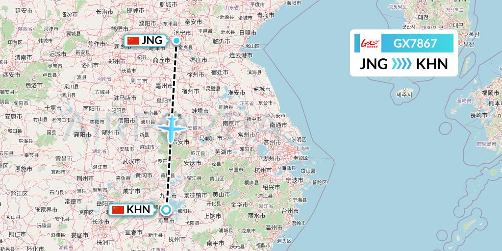 GX7867 GX Airlines Flight Map: Jining to Nanchang