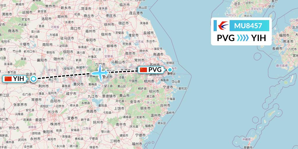 MU8457 China Eastern Airlines Flight Map: Shanghai to Yichang