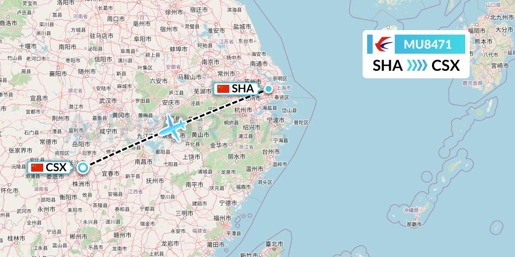 MU8471 China Eastern Airlines Flight Map: Shanghai to Changsha