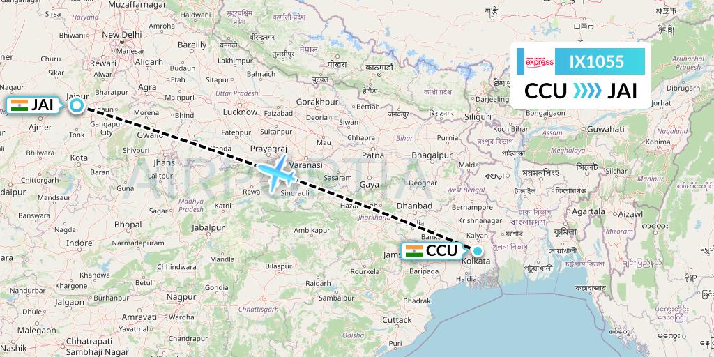 IX1055 Air India Express Flight Map: Kolkata to Jaipur