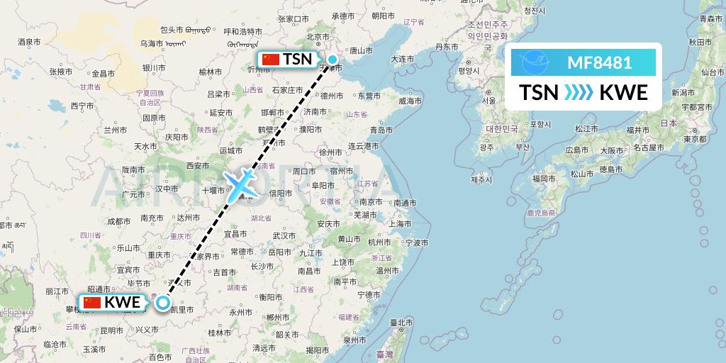 MF8481 Xiamen Airlines Flight Map: Tianjin to Guiyang