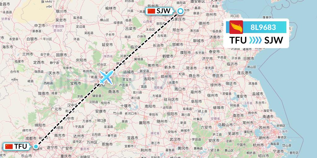 8L9683 Lucky Air Flight Map: Chengdu to Shijiazhuang