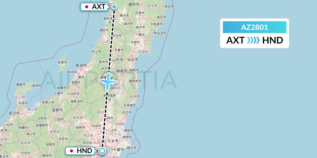 AZ2801 ITA Airways Flight Map: Akita to Tokyo