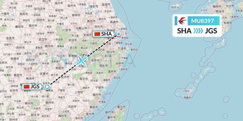 MU8397 China Eastern Airlines Flight Map: Shanghai to Ji'an