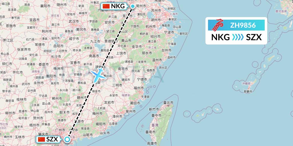 ZH9856 Shenzhen Airlines Flight Map: Nanjing to Shenzhen